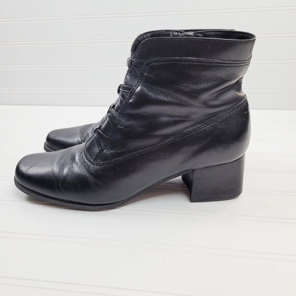 London Fog Ankle Boot Womens Size 8.5 Black Leather Side Zip Witchy Victorian - Picture 5 of 12